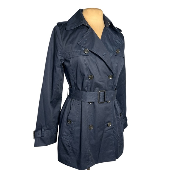 Banana Republic Classic Water Resistant Trench Coat Navy Blue Size Small - Picture 4 of 10
